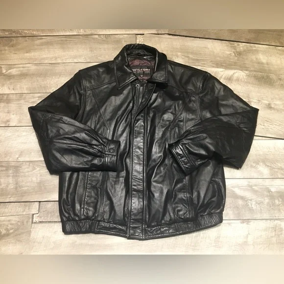 Wilsons Leather Flight Black Bomber Men’s Jacket 80’s 90's Vintage Size XLarge - Picture 1 of 12